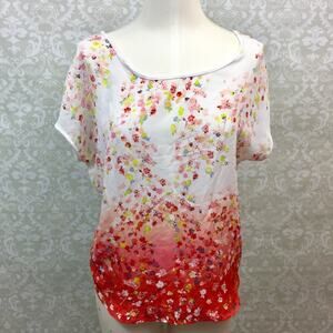 2/$30 Lauren Conrad Small Womens Coral White Flower Print Ombre Top